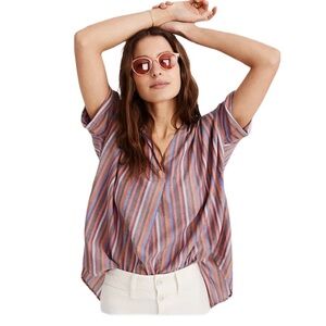 Madewell Courier Button-Back Shirt in Rainbow Stripe XXS